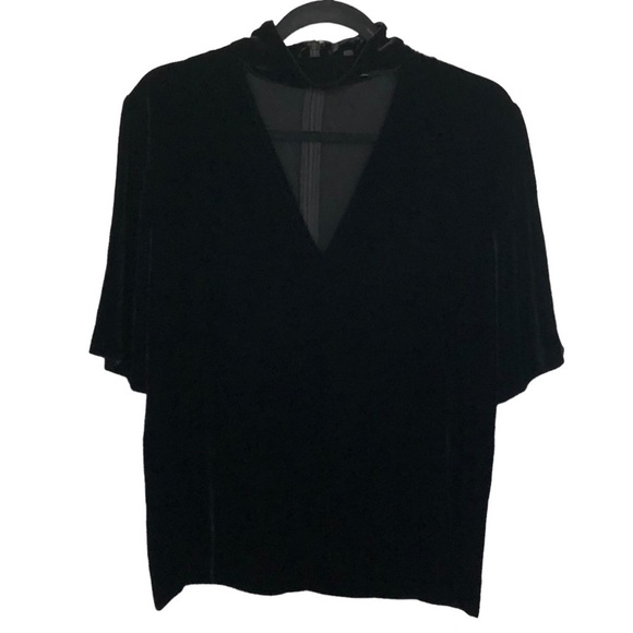 Theory X Revolve Slit Collar V-Neck Velvet Blouse - Picture 8 of 12